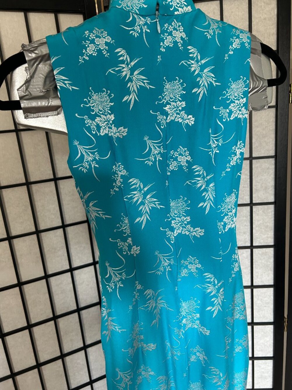 Y2K Floral Cheongsam Dress (XS) blue vintage maxi white glam evening party chic - Picture 6 of 8